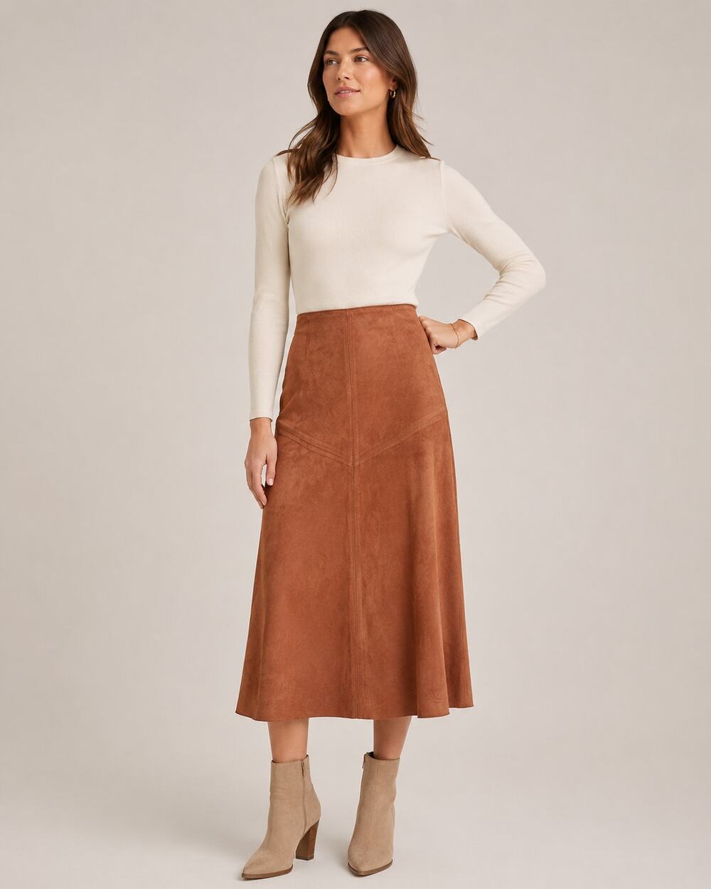 Peruvian Connection Suede A-Line Midi Skirt Rust Brown Size 6